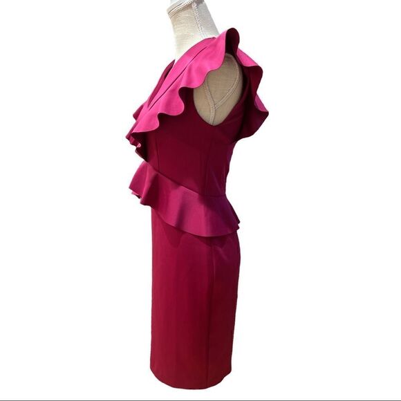 Ted Baker Fuchsia Pink Alair Ruffle-Trimmed Peplum V- Neck Dress - Picture 4 of 7